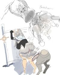absurd_res anthro anthro_on_anthro anthro_penetrated anthro_penetrating anthro_penetrating_anthro biped bodily_fluids bovid breasts caprine clothing cum cum_in_pussy cum_inside duo erection female female_penetrated fur genital_fluids genitals glans goat grey_body grey_fur grey_tail hi_res horn humanoid_genitalia humanoid_penis lagomorph leporid male male/female male_penetrating male_penetrating_female mammal midnightsunz456 penetration penile penile_penetration penis pseudoregalia pussy rabbit sex simple_background sybil_(pseudoregalia) tail topwear vaginal_penetration vaginal_penetration white_background