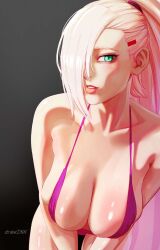 1girls asymmetrical_hair big_breasts blonde_hair blue_eyes boruto:_naruto_next_generations bra breasts drawink eyeliner female hair_over_one_eye hair_pulled_back highres ino_yamanaka large_breasts licking_lips long_hair looking_at_viewer makeup mature_female milf naruto naruto_(series) panties pinup ponytail solo underwear very_long_hair