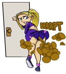 ass blonde_hair cheerleader_uniform courtney_babcock desperation door fart knocking_on_door panties paranorman