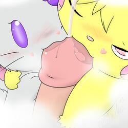 2015 blush collaborative_fellatio cum cumshot fellatio female furry group heart humanoid_penis lantha male milachu milachu92 nintendo oral orgasm penis pikachu pokemon sex straight video_games