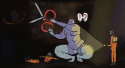 bad_end barber_(lethal_company) bisected chubby_male death embarrassed fear_boner gay gloves large_man lethal_company male male_death male_focus male_in_lingerie male_lingerie man_tits man_titties scared stockings unwanted_erection