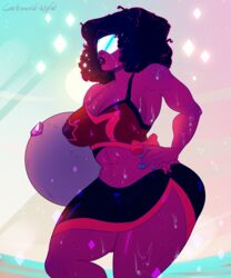 amethyst_(steven_universe) breasts carbonoid female garnet_(steven_universe) gem_(species) red_skin shapeshifter smooth_skin solo steven_universe swimsuit wet