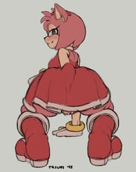 amy_rose anthro ass big_ass clothed dress female female_only from_behind fur hedgehog pink_hair pussy solo sonic_(series) tail triuni