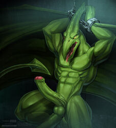 1boy abs anthro anthro_only balls barazoku biceps big_penis bondage bound claws dinosaur erection green_skin handcuffs hi_res humanoid_penis long_penis looking_at_viewer male male_only manly marvel marvel_comics muscular navel nude open_mouth pecs penis pteranodon raised_arm sauron_(marvel) savage_land scalie shackles sharp_claws solo solo_focus spread_legs spreading squint thick_thighs todex tongue tongue_out triceps uncut vein veiny_penis wings x-men yellow_eyes