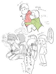 2boys brothers drunk hands_on_own_face heart hoodie incest jikuno masturbation matsuno_choromatsu matsuno_osomatsu multiple_boys osomatsu-kun osomatsu-san sequential siblings simple_background sketch spoken_heart spot_color text translation_request white_background yaoi