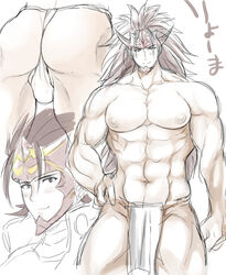 abs ass balls cute fire_emblem fire_emblem_fates helm horns male male_only muscle ryoma_(fire_emblem) smile solo underwear