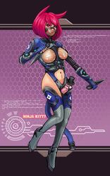 cyberpunk female kunai ninjakitty_(character) raunchyfox red_eyes red_hair wangsworth