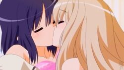 2girls animated animated_gif female kawamura_reo kissing long_hair multiple_girls sawaguchi_mai screenshot short_hair sono_hanabira_ni_kuchizuke_wo yuri