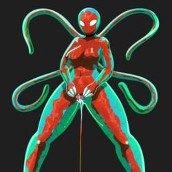 2017 alien anthro anthrofied big_breasts black_background breasts clitoris featureless_breasts female green_body iabelle metroid navel nintendo nude pussy pussy_juice red_body simple_background solo spread_pussy spreading tentacle video_games white_eyes