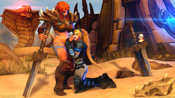 3d barbarian blonde_hair bodysuit cum cum_on_face diablo fellatio female futa_on_female futanari hair hair_grab heroes_of_the_storm intersex nova_(starcraft) oral red_hair sonya_(diablo) starcraft terran_ghost valnoressa