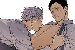 2boys blush haikyuu!! licking male_only multiple_boys muscle nipples pecs sawamura_daichi source_request sugawara_koushi tagme undressing wince yaoi