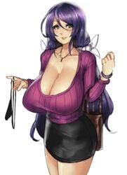 blue_hair breasts cleavage eu03 female huge_breasts large_breasts long_hair love_live! love_live!_school_idol_project milf skirt smile solo standing toujou_nozomi