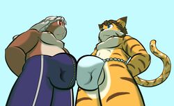 2014 balls big_bulge blue_eyes bulge chubby clothing divinemello duo feline lagomorph low-angle_shot male male_only mammal red_eyes