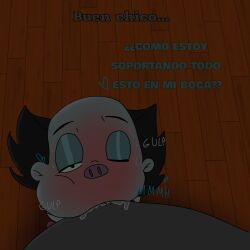 black_hair blowjob blue_skin caricature doctor_who face_closeup full_color gay gay_blowjob gay_domination good_boy male male_focus male_pov mr_ring-a-ding penis red_face saliva_on_penis self_upload semen_in_mouth spanish_dialogue spanish_text toony unknown_male
