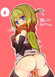 ass bare_shoulders black_legwear blonde_hair blue_eyes blush borrowed_character breasts clothing cum cum_in_pussy cum_inside elbow_gloves female gloves green_hair ico_(green_bullet) kimidori_(ico) long_hair looking_at_viewer looking_back no_panties original penetration penis pink_background pussy pussy_juice scarf sex simple_background sketch skirt skirt_lift spoken_sweatdrop spread_legs straddling straight sweatdrop thighhighs vaginal_penetration