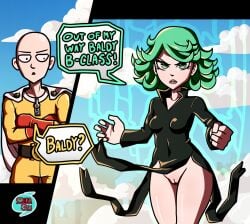 accidental_exposure dress dress_lift dress_up exposed_pussy female miikablu one-punch_man pussy tatsumaki wardrobe_malfunction