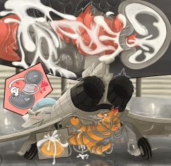 aircraft ambiguous_fluids animal_genitalia animal_penis anthro ass balls balls_deep bite blush bodily_fluids breath canid canine canine_genitalia canine_penis canis cervix chilliad chilliad_(oc) claws cum cum_drip cum_inside deep_throat dingo dripping duo ejaculation eurofighter_typhoon fangs fur genital_fluids genitals green_eyes grin hi_res internal knot knotting living_aircraft living_machine living_vehicle machine male male/male mammal markings mathias_(cryz) motion_lines onomatopoeia open_mouth oral oral_penetration orange_body orange_fur orgasm orgasm_face ovum panting paws penetration penis precum rear_view red_markings saliva saliva_drip saliva_string slit_penetration slit_play smile sound_effects sperm_cell sweat sweatdrop tail teeth tendrils text tongue tongue_out vehicle wheel wrapped_arms yellow_eyes