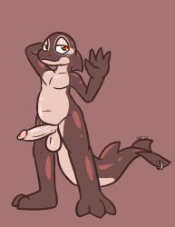 3_toes 4_fingers anthro bald balls belly blush blush_lines brown_eyes candy cetacean chocolate circumcised cocoa_(niney) dessert dolphin feet fingers food food_creature furgonomics furry-specific_piercing genitals glossy_body hairless humanoid_genitalia humanoid_penis living_candy living_chocolate male male_solo mammal marine navel oceanic_dolphin orca penis piercing slightly_chubby solo tail tail_piercing toes toothed_whale ultilix whale