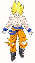 areolae battle_damage blonde_female blonde_hair blonde_woman blood_drip boots breasts breasts_out buff_female dragon_ball dragon_ball_z female female_focus female_only genderbent green_eyes gritting_teeth muscular muscular_female nipples pussy rule_63 son_goku spiky_hair super_saiyan torn_clothes torn_clothing vagina wetlaw white_skin