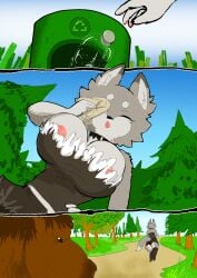animal_genitalia anthro aroused ass big_breasts bodily_fluids bottle bottomwear breasts canid canine chim_chim_cheree_(kimcuongnguyen) clothing comic container detailed_background digital_media_(artwork) equid equine erection exposed_breasts female feral forest fox fur genital_fluids genitals green_eyes grey_body hi_res horse jogging kimcuongnguyen lurking male male/female mammal napkin nipples nude open_mouth plant skirt sweat tail text thick_thighs topwear tree water_bottle white_body zoophilia