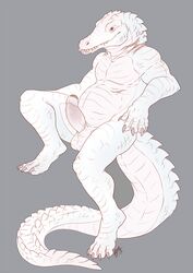 1boy albino alligator anthro balls chubby claws erection fangs hornedfreak humanoid_penis male male_only monochrome nude partially_retracted_foreskin penis reclining reptile scalie scar sharp_teeth signature solo teeth uncut winston_vega