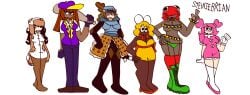armored_female candy_confecti chocolate_confecti eyes_covered gummy_worm_confecti lolipop_confecti marshmallow_confecti multiple_girls pizza_tower rule_63 smore_confecti spiked_collar stewiebrian_(artist) sugary_spire the_confecti_gals_(stewiebrian)