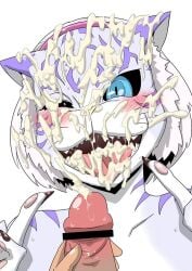 ^_^ amu_(doubutsu_sentai_zyuohger) blue_eyes blush claws closed_eyes completely_nude cum cum_in_mouth cum_on_body doubutsu_sentai_zyuohger facial fangs female female_focus furry furry_female masturbation nude open_mouth pulling_own_clothes sexually_suggestive short_hair smile super_sentai tiger tokusatsu tongue tongue_out ultrabuster white_background white_tiger