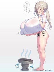 1girls 2d big_breasts blush breast_expansion breast_growth breasts breasts_bigger_than_head breasts_bigger_than_torso bursting_breasts erect_nipples_under_clothes expansion female gigantic_breasts gigantic_nipples growth growth_drive growth_sequence hyper hyper_breasts japanese_text nipple_bulge original original_character tagu_hblabe text underboob wardrobe_malfunction