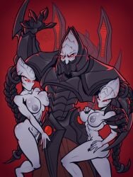 2girls alarak alien alien_girl blizzard_entertainment breasts female female_protoss humanoid looking_at_viewer protoss starcraft tagme uncledrugoon