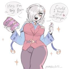 brawl_stars clothed colette_(brawl_stars) curvy_figure scrapbook white_hair wide_hips work_clothes zomlette