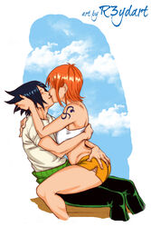 cosplay crossover female human kissing male nami naruto one_piece orange_hair pre-timeskip pre_timeskip r3ydart roronoa_zoro_(cosplay) sasuke_uchiha short_hair straight tagme tattoo