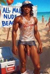 ai_generated ai_hands balls ballsack cum cum_drip dark_hair erect_penis erection long_hair long_penis male male_only muscles muscular muscular_arms muscular_male muscular_thighs naked naked_male nude nude_male nudity semi_clothed semi_nude solo solo_male tan tan_body tan_skin tank_top tanned tanned_body tanned_male