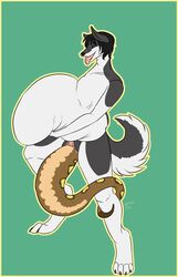 black_hair bulge canine cuntboy digitigrade green_eyes hair husky intersex lustbubbles mammal no_nipples pussy reptile scalie servo snake snake_prey stomach_bulge unbirthing vore