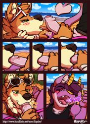 bening blush canine clothing comic dingo dragon eyewear higsby khris_dragon licking male mammal oral penis seaside sunglasses tongue tongue_out uncut yaoi