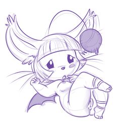 anthro black_and_white blush breasts confusion female final_fantasy hair lonbluewolf lying monochrome moogle nipples nude open_mouth paws pussy simple_background solo video_games white_background wings