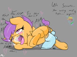 anal anal_insertion anal_sex blush dialogue dildo female friendship_is_magic insertion mrmilky my_little_pony open_mouth penetration pussy rainbow_dash_(mlp) saliva scootaloo_(mlp) sex_toy simple_background smooth_skin sweat vaginal_insertion vaginal_penetration