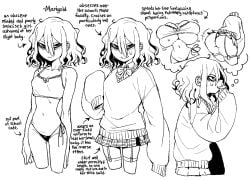 1girls ass black_and_white black_panties breasts daydream daydreaming dizzyspells fantasising female femcel garter_straps lithe marigold_(dizzyspells) miniskirt oversized_clothes panties pervert pervert_female petite side-tie_panties skimpy_outfit skindentation skinny skinny_girl small_breasts thighhighs unkempt unkempt_hair