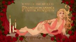 1girls ass blonde_hair huge_ass kseniaharlequin long_hair long_veil lying_on_side original original_character practically_nude roses voluptuous