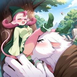 1boy against_tree ai_generated animated anthro chrono_(series) chrono_cross cunnilingus face_in_crotch female flying furry furryfication green_eyes licking_pussy male minigirl moaning mouse mouse_ears mouse_girl mouse_tail mp4 oral pink_fur purple_hair pussy razzly spread_legs tagme video