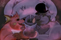 2024 anthro balls belly beta_pokemon_(species) beta_pokemon_games big_penis bodily_fluids bub_(gorochuinboxers) canid claws digital_drawing_(artwork) digital_media_(artwork) dripping erection eyewear facial_hair fangs fat front_view fur generation_1_pokemon generation_9_pokemon genital_fluids genitals gorochu gorochuinboxers group hair hairy hand_on_head hi_res holding_balls humanoid_genitalia humanoid_penis kissing licking mabosstiff male male/male mammal mo_(gorochuinboxers) monocle moobs moustache nintendo nipples nude nude_male obese open_mouth oral overweight overweight_anthro overweight_male penile penis penis_kissing penis_lick pokemon pokemon_(species) precum sex simple_background teeth thick_penis tongue trio wet