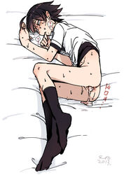 1boy 2013 after_sex artist_name ass black_socks blush cr-r cum cum_in_ass cumdrip fetal_position hikigaya_hachiman male male_only my_teen_romantic_comedy_snafu penis socks sweat