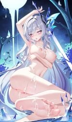 breasts eyes female genshin_impact girl hair lips nipples skirk_(genshin_impact)