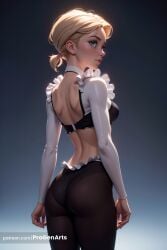 1girls ai_generated artist_name ass back black_bra black_panties black_pantyhose blonde_hair blue_eyes bra breasts choker cowboy_shot freckles frills from_behind gradient_background gwen_stacy gwen_stacy_(spider-verse) hi_res lips long_sleeves looking_at_viewer looking_back marvel marvel_comics medium_breasts nose panties panties_under_pantyhose pantyhose patreon_username ponytail progenarts short_hair short_ponytail shrug_(clothing) solo spider-gwen spider-man:_across_the_spider-verse spider-man:_into_the_spider-verse spider-man_(series) spider_girl standing underwear web_address