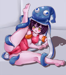 animal_hat justeeeeth league_of_legends lulu_the_fae_sorceress pool_party_lulu pool_party_series purple_skin pussy riot_games see-through squid_hat swimsuit tentacle yellow_eyes yordle