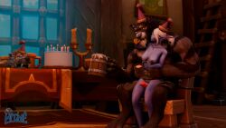 1boy1girl 3d 3d_(artwork) anthro anthro_on_female archif birthday canine_penis drinking elf elf_female female female_on_top furry grey_fur holding_partner hugging_from_behind indoors knot looking_at_partner orange_eyes party_hat penis penis_between_thighs pussy rubbing_pussy sex sitting sitting_on_person umbralwarden varian_hendrich void_elf warcraft watermark worgen worgen_male world_of_warcraft