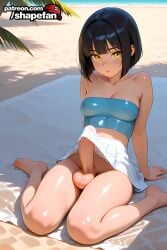 1futa ai-created ai_art ai_generated balls bangs beach big_balls big_cock big_dick big_penis big_testicles black_hair bob_cut breasts bust chest cleavage cock dark_hair dick erection fit fit_futa futa_only futanari intersex kiiro_(shapefan) large_balls large_penis large_testicles legs_together light_skin looking_at_viewer medium_boobs medium_breasts medium_tits monotone_hair open_mouth penis penis_under_clothes penis_under_skirt sand shade shapefan short_hair skinny skirt solo straight_hair sunlight towel tube_top tubetop yellow_eyes