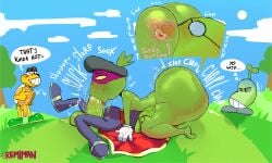2boys 69 ass_bigger_than_head ass_bigger_than_torso beanish big_dick blowjob_face bodysuit cape clapping_ass exhibitionism fawful femboy field_background gay gloves_only green_skin koopa_troopa mario_and_luigi_(series) masked_male massive_butt massive_thighs onlookers partially_clothed popple prostate_stimulation prostate_with_heart public_sex remiman rimming sandals slurping thief toeless_feet