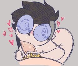 blowjob blush brown_hair deaththot deatthot face_closeup glasses heart heart-shaped_pupils jordan_(deaththot) male oral original original_character penis purple_eyes shaved_side skinny sweat toony toony_face uncensored