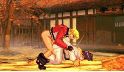 1boy 1girls animated barefoot belt bent_over black_belt black_hair blonde_hair capcom clenched_teeth crossover doggy_style fatal_fury from_behind gloves karate_gi king_of_fighters m.u.g.e.n makoto_(street_fighter) mugenspriteslover panties pants_down pixel_art rape red_jacket rock_howard sex short_hair snk sprite straight street_fighter tomboy top-down_bottom-up underwear