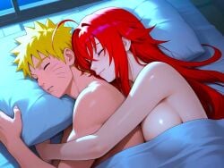 1boy 1boy1girl 1girls ai_generated anime anime_boy anime_girl babe bed bed_covers big_breasts blissful breasts busty_female crossover curvy cute_face demon_girl duo fantasy female happy high_school_dxd high_school_student huge_breasts large_breasts light-skinned_female light-skinned_male lovely male midnight_bliss naruto_(series) naruto_shippuden night ninja pillow red_hair_female rias_gremory soft spiky_hair upper_body uzumaki_naruto window